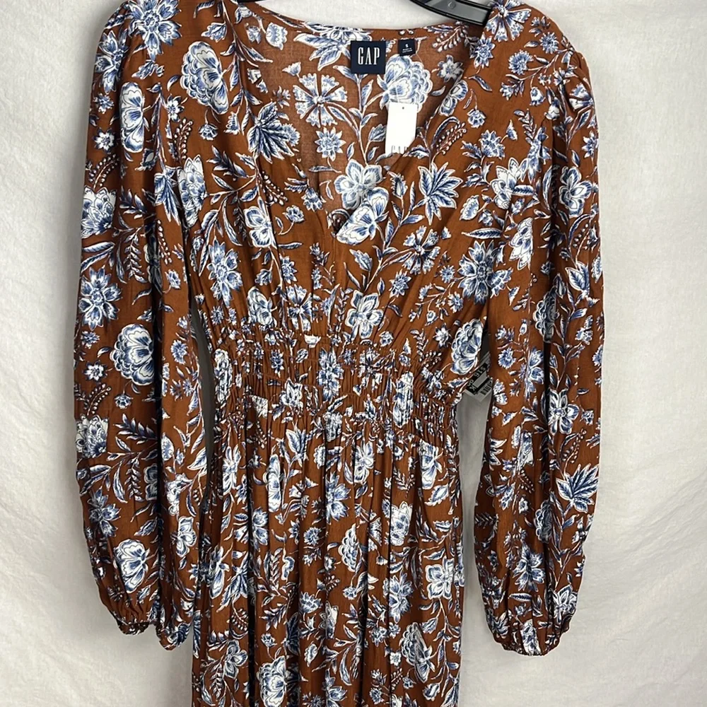 GAP Brown and White Long Sleeve V-Neck Sundress small - Picture 3 of 8